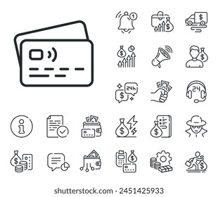 Bank money payment sign. Cash money, loan and mortgage outline icons. Credit card line icon. Non-cash pay symbol. Card line sign. Credit card, crypto wallet icon. Inflation, job salary. Vector