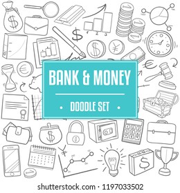 Bank Money Traditional Doodle Icons Sketch Hand Made Design Vector