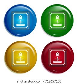 Bank multi color gradient glossy badge icon set. Realistic shiny badge icon or logo mockup