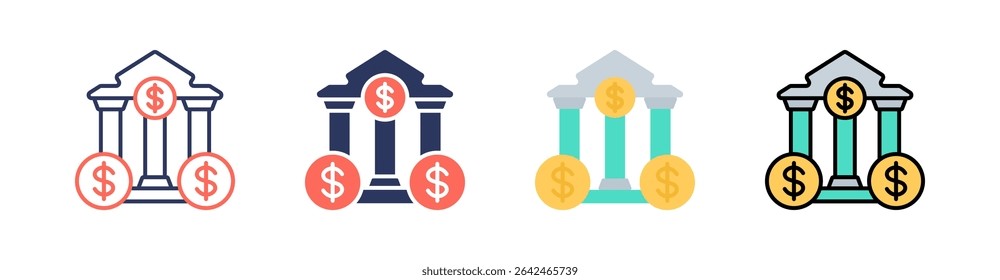 Bank Multi Style Icon Set Vector