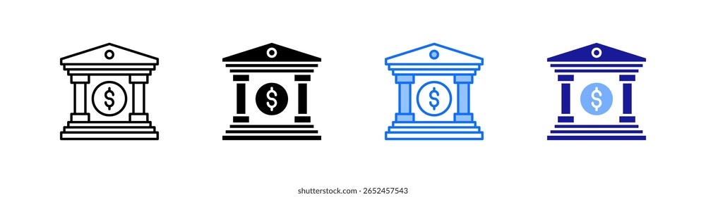 Vector de conjunto de iconos de estilo múltiple de banco