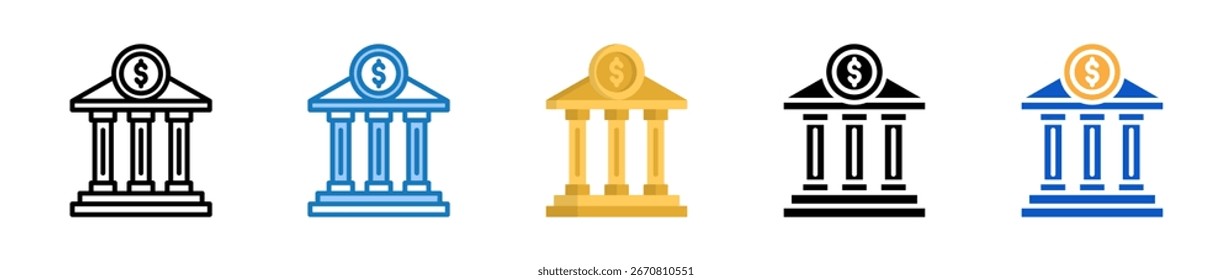 Ícones de vários estilos do banco definem a ilustração do vetor de design.