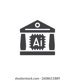 Bank with a neural chip vector icon. filled flat sign for mobile concept and web design. AI powered Banking glyph icon. Fintech automation symbol, logo illustration. Vector graphics