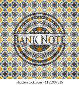 Bank Note arabic badge background. Arabesque decoration.