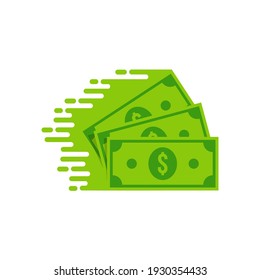 Bank note Dollar bill flying from sender to receiver. Money vector icon.