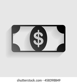 Bank Note dollar sign. Black paper with shadow on gray background.