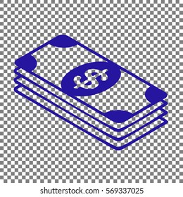 Bank Note dollar sign. Blue icon on transparent background.
