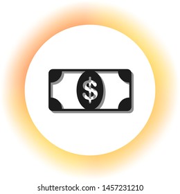 Bank Note dollar sign. Dark icon with shadow on the glowing circle button. Illustration.