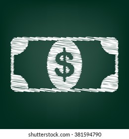 Bank Note dollar sign. Flat style icon with chalk effect