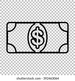 Bank Note dollar sign. Line icon on transparent background