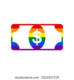 Bank Note dollar sign. Rainbow gay LGBT rights colored Icon at white Background. Illustration.