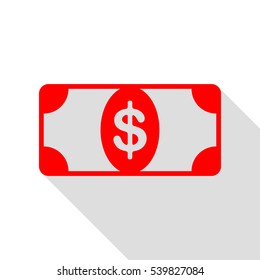 Bank Note dollar sign. Red icon with flat style shadow path.