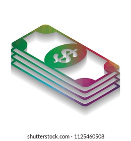 Bank Note dollar sign. Vector. Colorful icon with bright texture of mosaic with soft shadow on white background. Isolated.