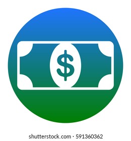 Bank Note dollar sign. Vector. White icon in bluish circle on white background. Isolated.