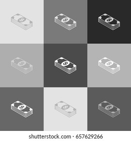 Bank Note dollar sign. Vector. Grayscale version of Popart-style icon.