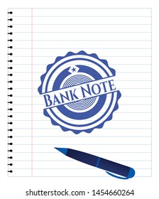 Bank Note draw (pen strokes). Blue ink. Vector Illustration. Detailed.
