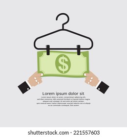 Bank Note Dry On Clothes Hanger Finance And Business Concept Vector Illustration