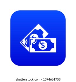 Bank note icon blue vector isolated on white background