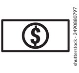 Bank note icon. Illustration of  paper note with dollar sign inside. Illustration of payment and cash sign icon.
