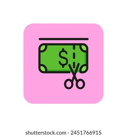 Bank note and scissors line icon. Money, dollar, cutting. Finance concept. Can be used for topics like discount, tax, reduction.