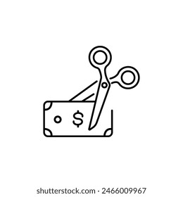 Bank Note and Scissors Line Icon