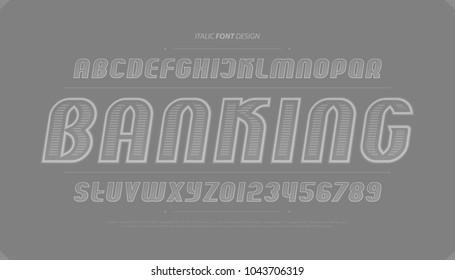 bank note style alphabet letters and numbers. vector, money font type design. italics lettering symbols. stylish contour typesetting. outline, italic typeface