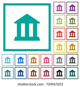 Bank office building flat color icons with quadrant frames on white background