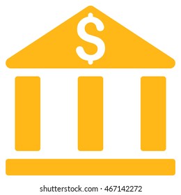Bank Office Building icon. Vector style is flat iconic symbol with rounded angles, yellow color, white background.