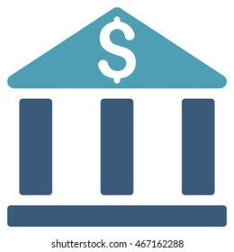 Bank Office Building icon. Vector style is bicolor flat iconic symbol with rounded angles, cyan and blue colors, white background.
