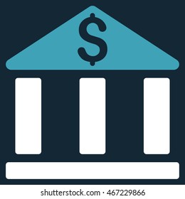 Bank Office Building icon. Vector style is bicolor flat iconic symbol with rounded angles, blue and white colors, dark blue background.