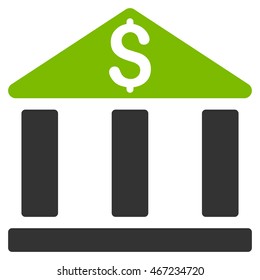 Bank Office Building icon. Vector style is bicolor flat iconic symbol with rounded angles, eco green and gray colors, white background.