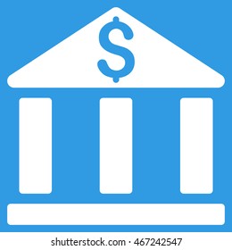Bank Office Building icon. Vector style is flat iconic symbol with rounded angles, white color, blue background.