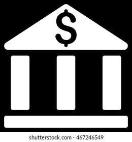Bank Office Building icon. Vector style is flat iconic symbol with rounded angles, white color, black background.