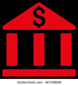Bank Office Building icon. Vector style is flat iconic symbol with rounded angles, red color, black background.