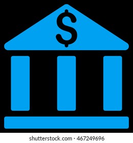 Bank Office Building icon. Vector style is flat iconic symbol with rounded angles, blue color, black background.