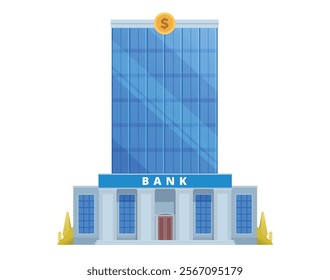 Bank Office Building Illustration, Facade. Editable Vector Illustration Front View on clean white background