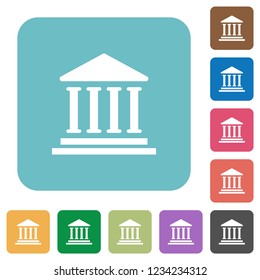 Bank office building white flat icons on color rounded square backgrounds