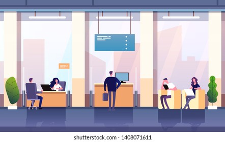 Bank office interior. Professional management banking investment. Empty bank office consulting center business financial vector