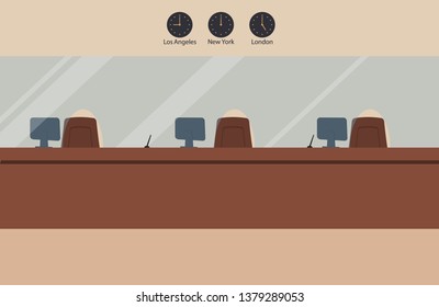 Bank Office Interior:Bank Barrier With Glass.Elegant Interior Financial Institution. Hall With Bank Counter. Vector Illustration