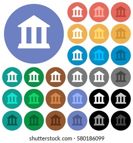 Bank office multi colored flat icons on round backgrounds. Included white, light and dark icon variations for hover and active status effects, and bonus shades on black backgounds.