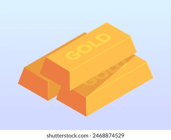 Bank office related isometric icon. Design with shining gold bars. Precious metal or treasure. Investing, economics and financial literacy. Cartoon 3D vector illustration isolated on background