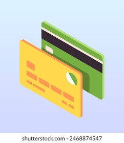 Bank office related isometric icon. Design element with bank credit card for online shopping, e commerce, cashless payment and transactions. Cartoon 3D vector illustration isolated on background