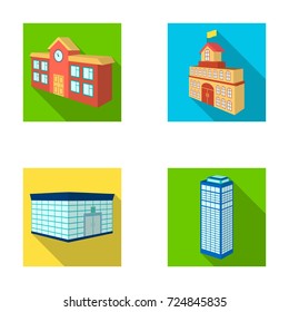 Bank office, skyscraper, city hall building, college building. Architectural structure set collection icons in flat style vector symbol stock illustration web.