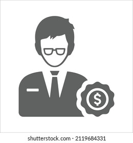 Bank officer icon. Gray vector graphics.