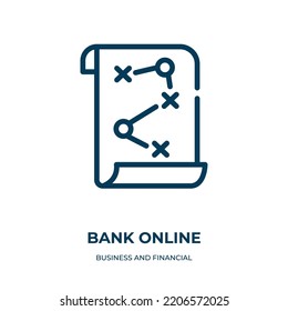 Icono de banco en línea. Ilustración lineal vectorial de la colección comercial y financiera. Esquema del vector de icono en línea del banco. Símbolo de línea delgada para uso en aplicaciones web y móviles, logotipo, medios impresos.