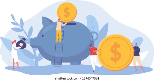 Bank operations, financial transactions and payments vector illustration. Online banking, money transfers and bank account service concept. Modern flat style design, cartoon characters money operation