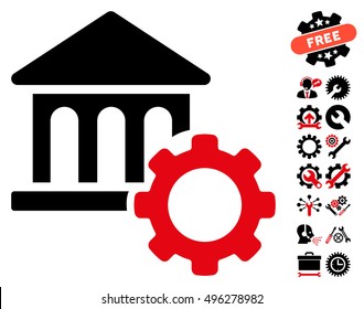 Bank Options icon with bonus tools icon set. Vector illustration style is flat iconic bicolor symbols, intensive red and black colors, white background.