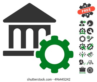 Bank Options pictograph with bonus tools icon set. Vector illustration style is flat iconic bicolor symbols, green and gray colors, white background.