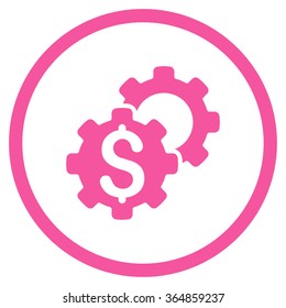 Bank Options vector icon. Style is flat circled symbol, pink color, rounded angles, white background.