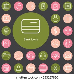 bank outline, thin, flat, digital icon set for web and mobile